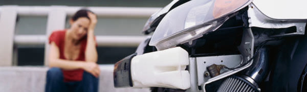 Low angle view of the front part of a car after an accident